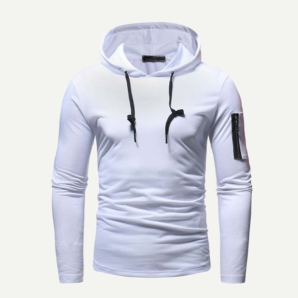 

Men Zipper Decorated Hooded Sweatshirt, White