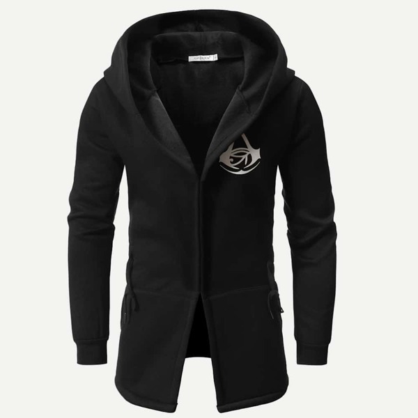 

Men Graphic Print Hooded Jacket, Black