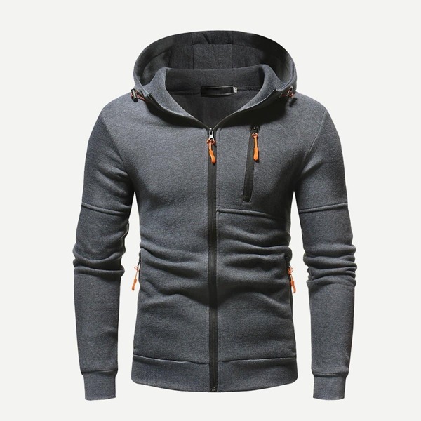 

Men Zip Up Hooded Jacket, Grey