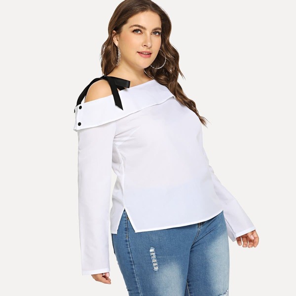 

Plus Knot Split Side Blouse, White
