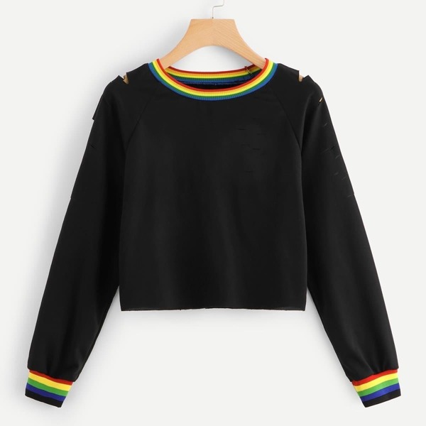 

Colorblock Striped Trim Sweatshirt