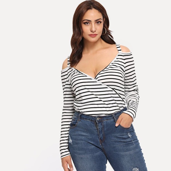 

Plus Striped Surplice Tee