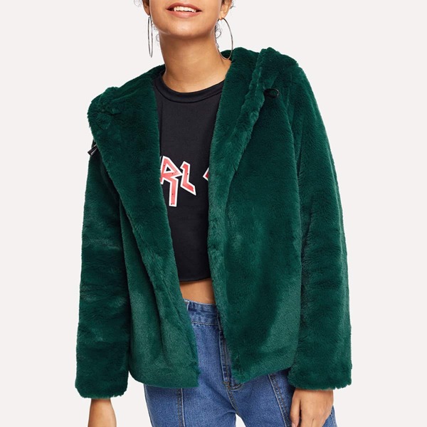 

Solid Hooded Teddy Coat, Green