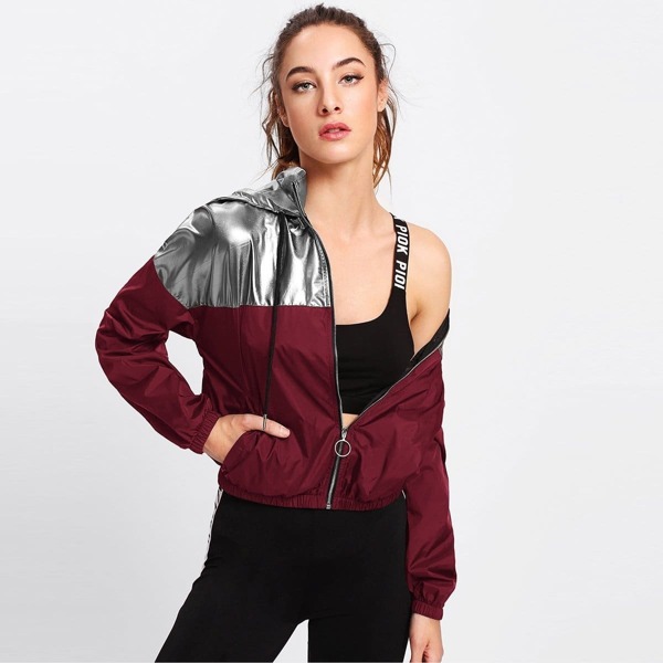

Zip Front Two Tone Hooded Jacket, Multicolor