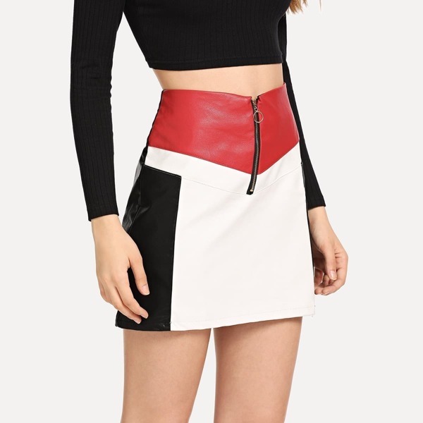 

Zip Up Front Color Block Skirts