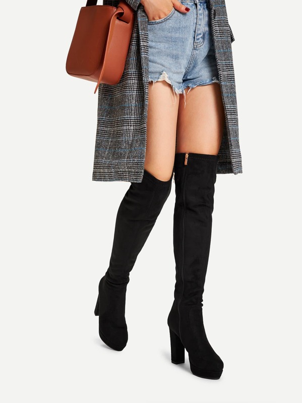 

Platform Block Heeled Thigh High Boots, Black