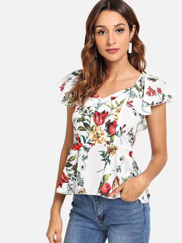 

Цветочная печать Flutter Sleeve Backless Top, Gabi B