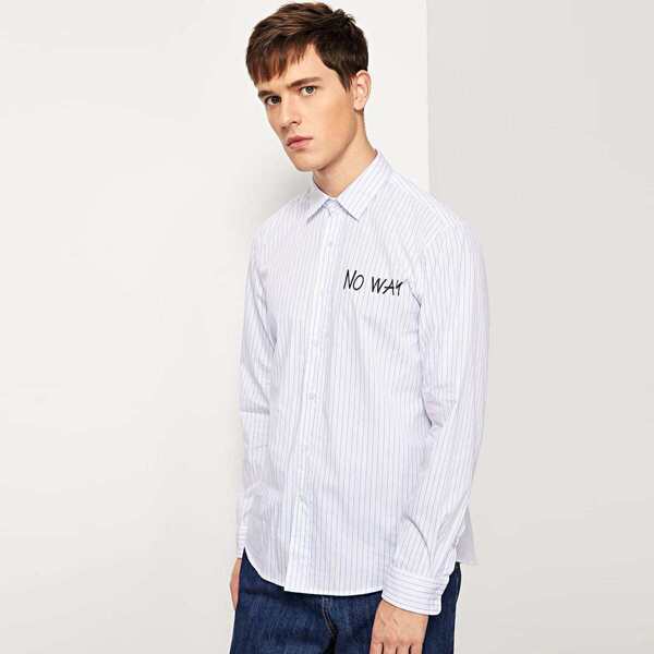 

Men Vertical Stripe & Letter Print Shirt, White