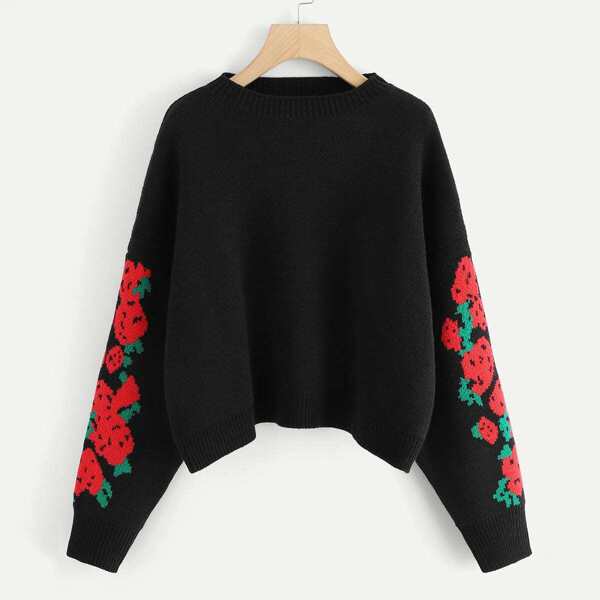 

Plus Floral Pattern Sleeve Sweater