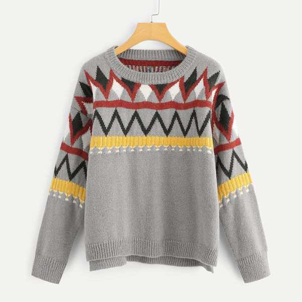 

Geo Print Dip Hem Sweater