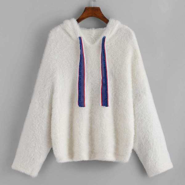 

Plus Drawstring Hoodie Jumper, White