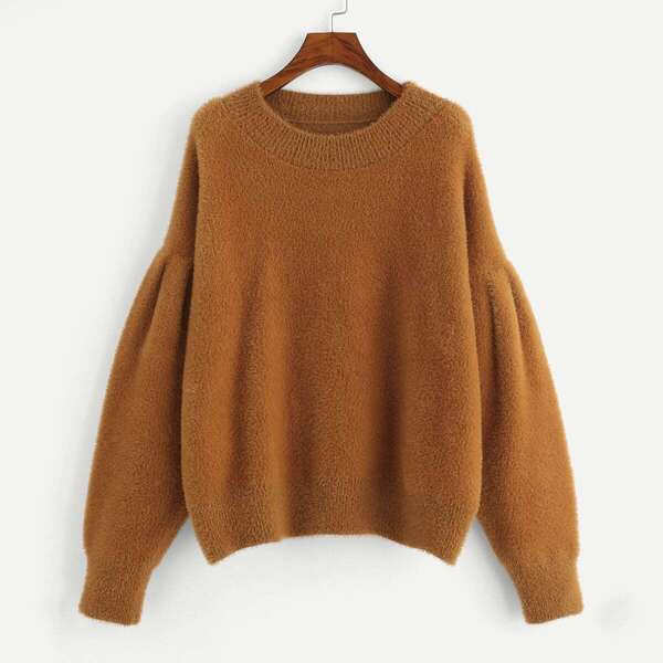 

Plus Drop Shoulder Solid Jumper, Brown