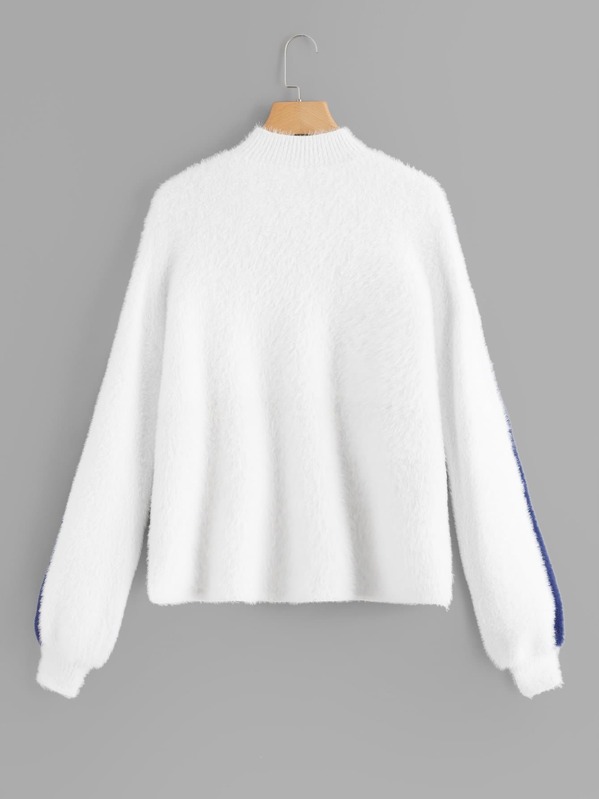 

Plus Striped Mock Neck Jumper, White