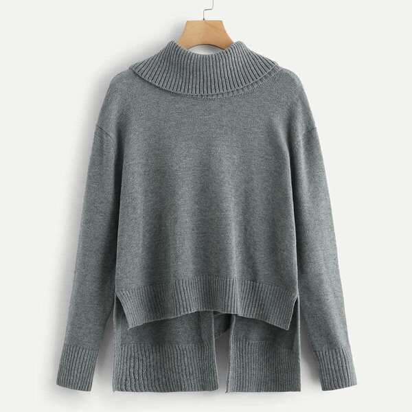 

Dip Hem High Neck Solid Jumper, Grey