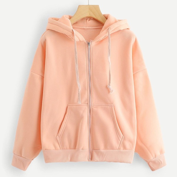 

Plain Zipper Hooded Jacket