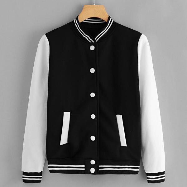 

Contrast Sleeve Striped Coat
