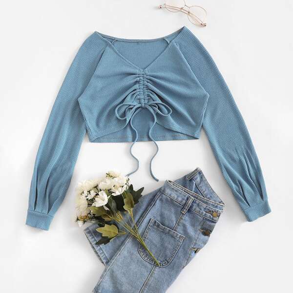 

Drawstring Front Crop Sweatshirt