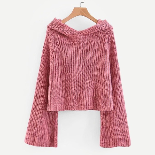 

Solid Raglan Sleeve Crop Hooded Jumper