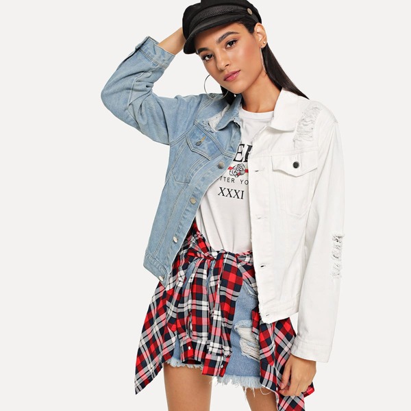 

Two Tone Distressed Denim Jacket