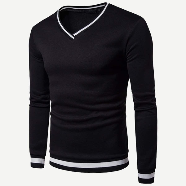 

Men V Neck Contrast Trim Sweatshirt, Black