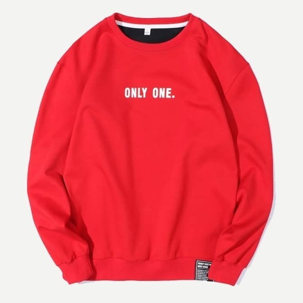 

Men Crew Neck Letter Print Sweatshirt, Red
