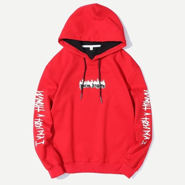 

Men Letter Print Hooded Sweatshirt