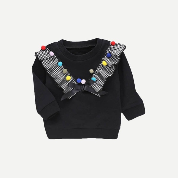 

Girls Ruffle Trim Pom Pom Sweatshirt