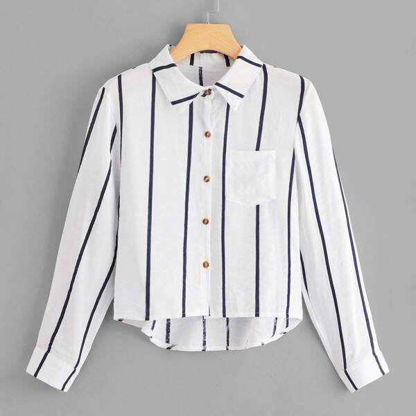 

Asymmetric Hem Striped Blouse, White
