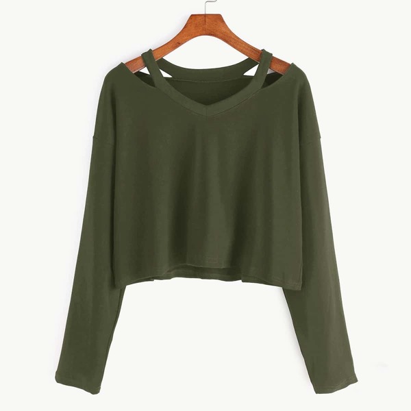 

Dropped Shoulder Cut Out Neck Top