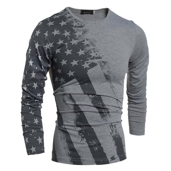 

Men American Flags Print Tee, Grey