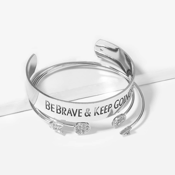 

Letter Decor Bracelet Set 3pcs, Silver