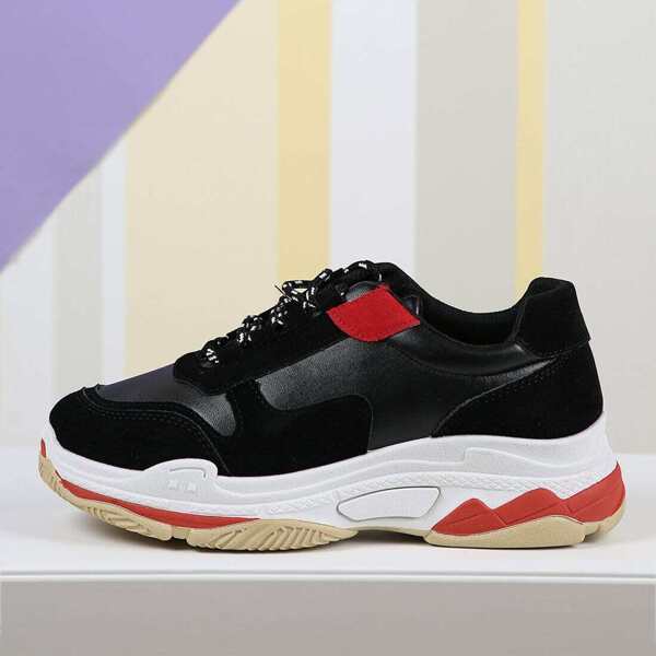 

Chunky Lace Up Dad Sneakers, Black