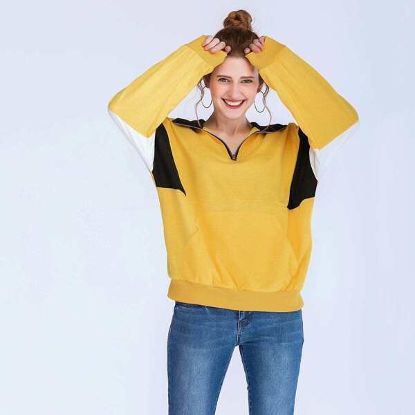 

Color Block Stand Collar Sweatshirt