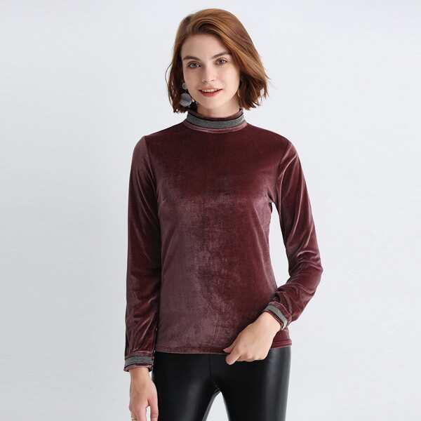 

Stand Neck Velvet Top