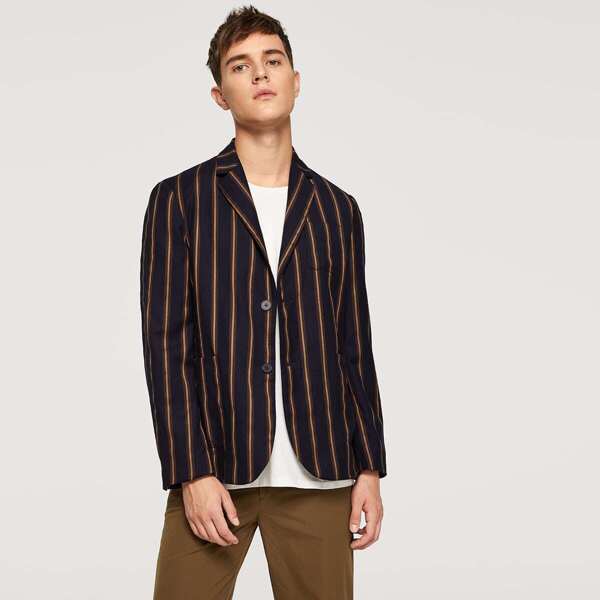 

Men Single Breasted Vertical Striped Blazer, Multicolor