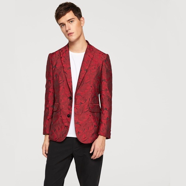 

Men Single Button Mixed Print Blazer, Multicolor