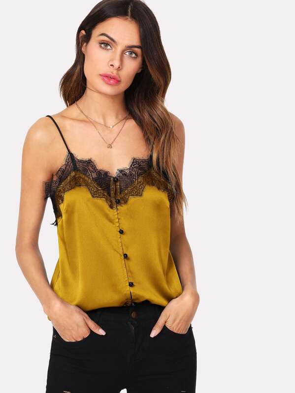 

Кнопка Front Contrast Lace Cami Top, Andy