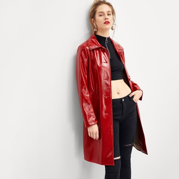 

Faux Leather Longline Coat