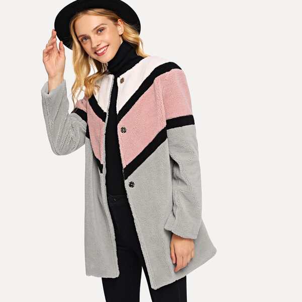 

Button Front Color Block Coat