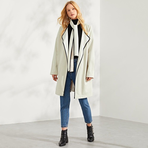

Waist Belted Contrast Binding Coat