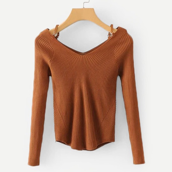 

Double V Neck Rib Knit Sweater