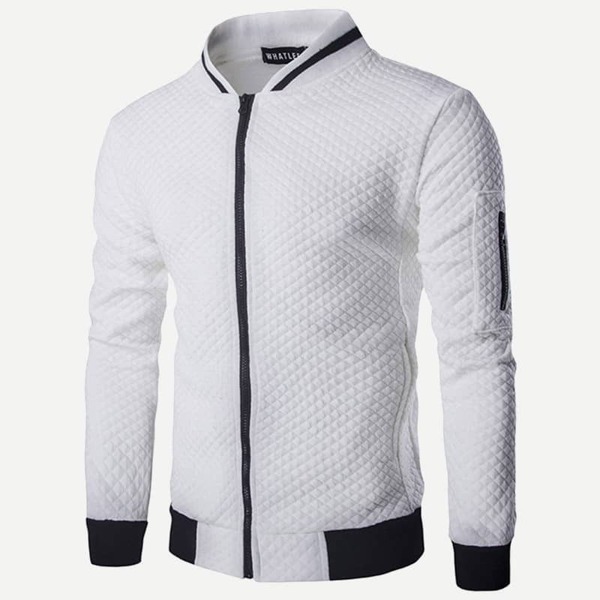 

Men Zipper Detail Stand Neck Sweatshirt, White