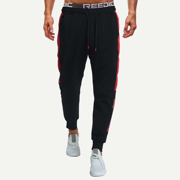 

Men Contrast Tape Side Letter Print Joggers