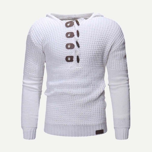 

Men Horns Buckle Solid Sweater, White
