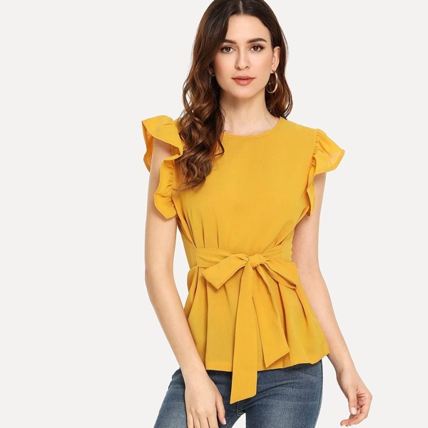 

Ruffle Armhole Self Tie Top