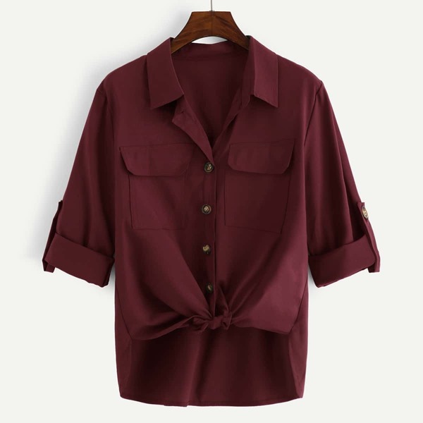 

Knot Front Utility Shirt, Burgundy