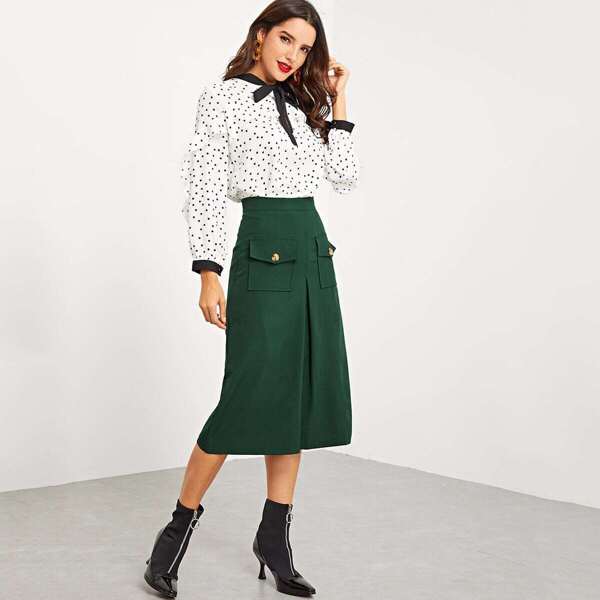 

Pocket Solid Utility Skirt, Green