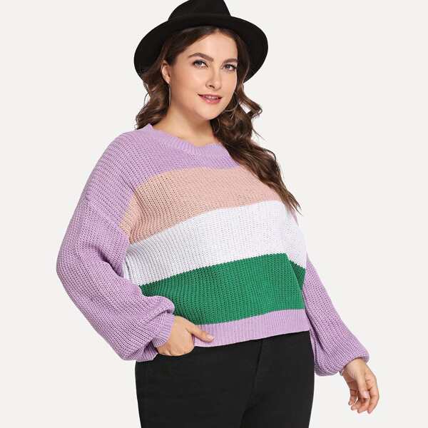 

Plus Striped Bishop Sleeve Top