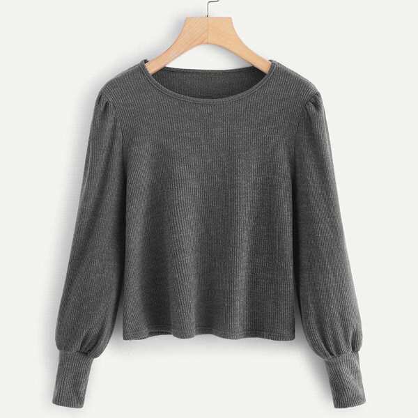 

Lantern Sleeve Solid Sweater, Grey