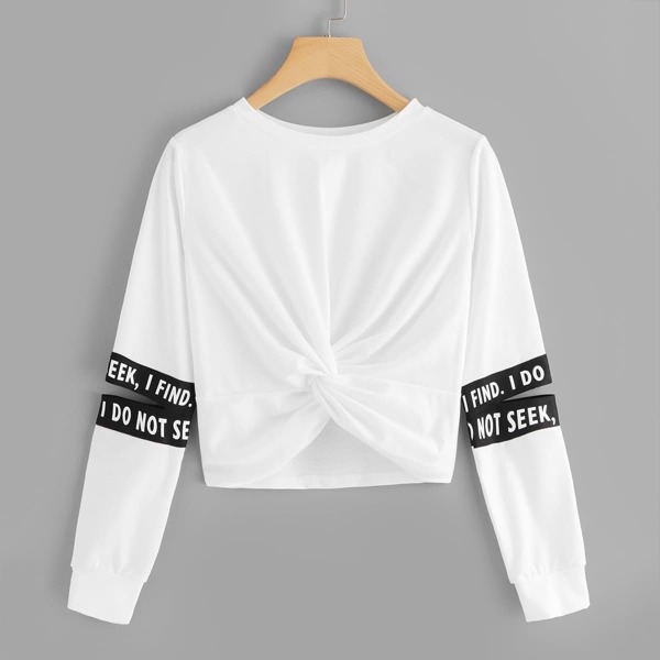 

Twist Detail Letter Taped Sweatshirt, White